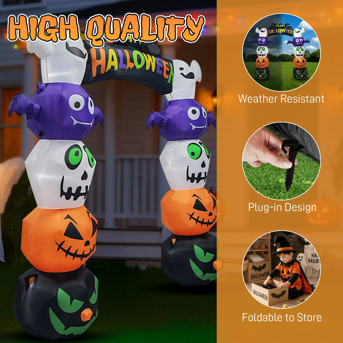 Giant LED Pumpkin Archway - Halloween Inflatables for Outdoor Cheers by Doba