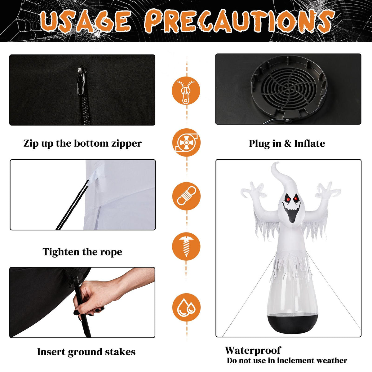 12ft Inflatable Ghost Halloween Decoration with LED Lights - White PVC Half-Body Design for Outdoor Festivities by Doba