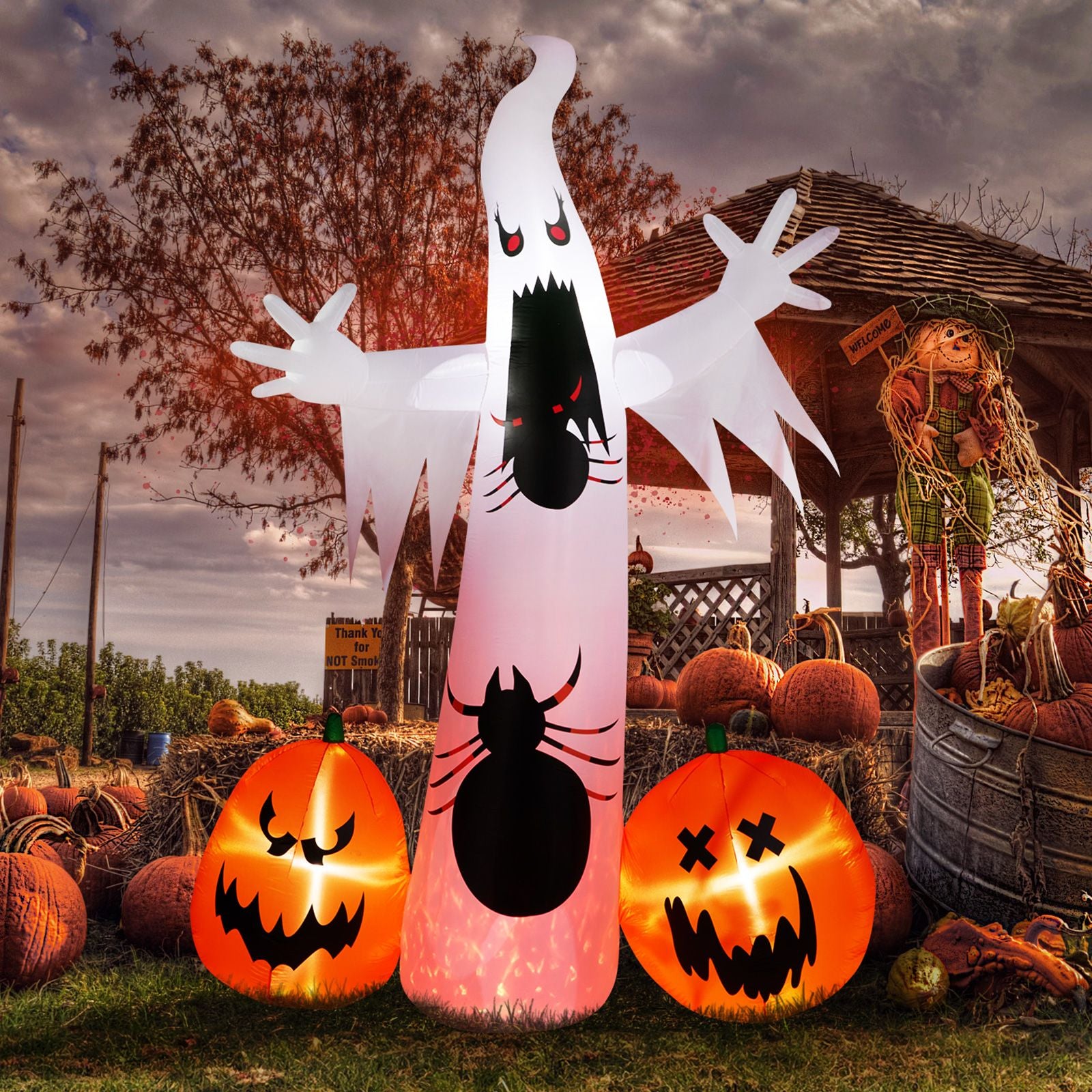 Spooky Halloween Inflatable Ghost and Spider Duo for Outdoor Decor by Doba