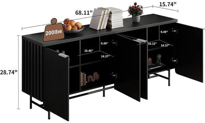 Elegant 68-Inch Oak Sideboard Buffet Cabinet with 4 Doors - Spacious Storage Solution for Your Living Room and Dining Room by Doba