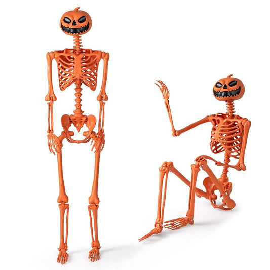 Life-size poseable Halloween skeleton with pumpkin head, Doba, view 2