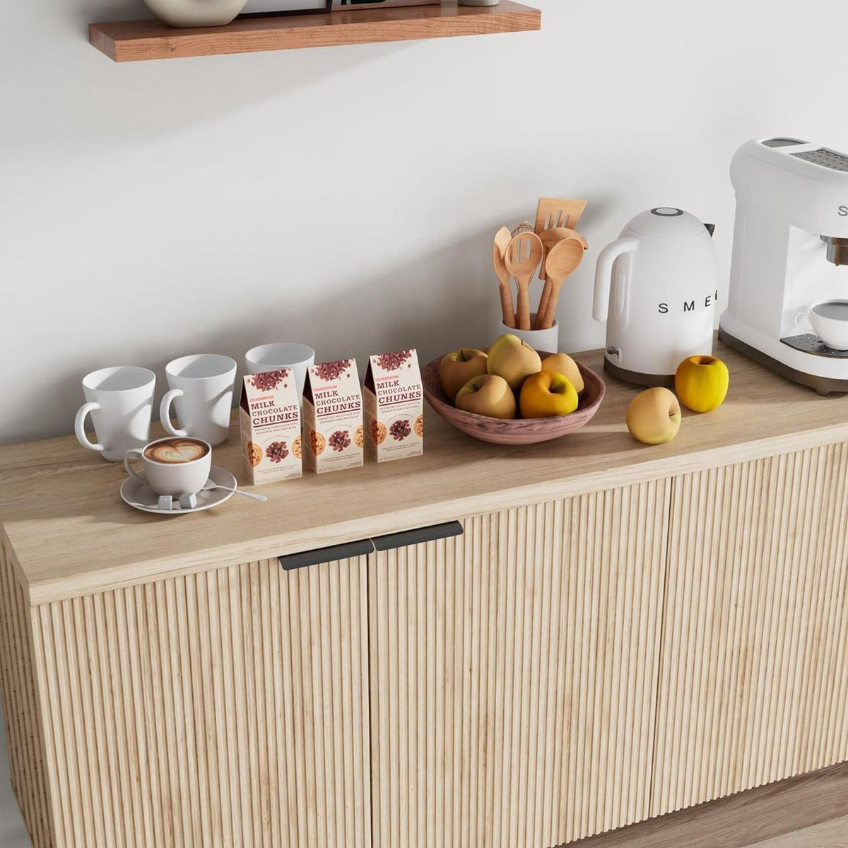 Elegant 68-Inch Oak Sideboard Buffet Cabinet with 4 Doors - Spacious Storage Solution for Your Living Room and Dining Room by Doba