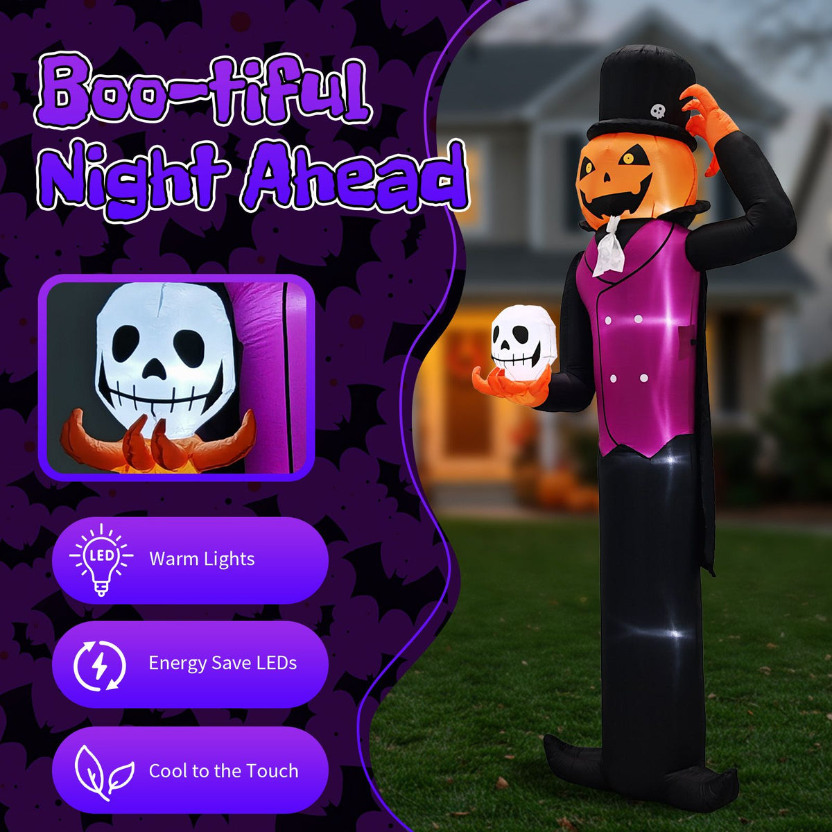 Spooktacular Giant Halloween Inflatable: Pumpkin Man with LED Skull for Festive Yard Decor by Doba