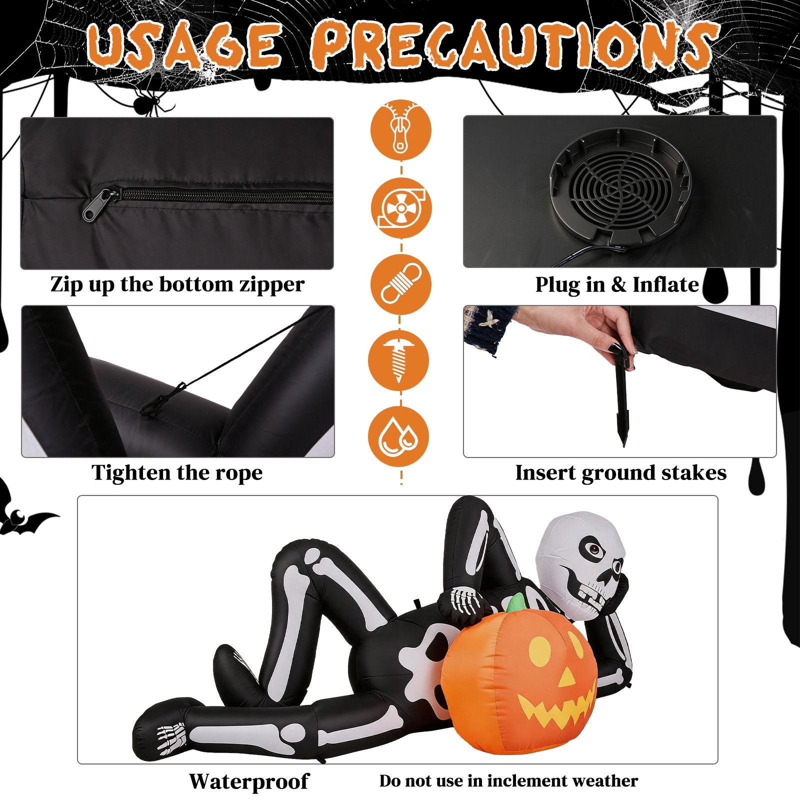 7ft Inflatable Halloween Skeleton Decoration with LED Lights - Spooky Outdoor Decor by Doba