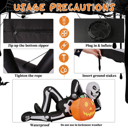 7 ft inflatable lying Halloween skeleton with LED lights by Doba, view 6