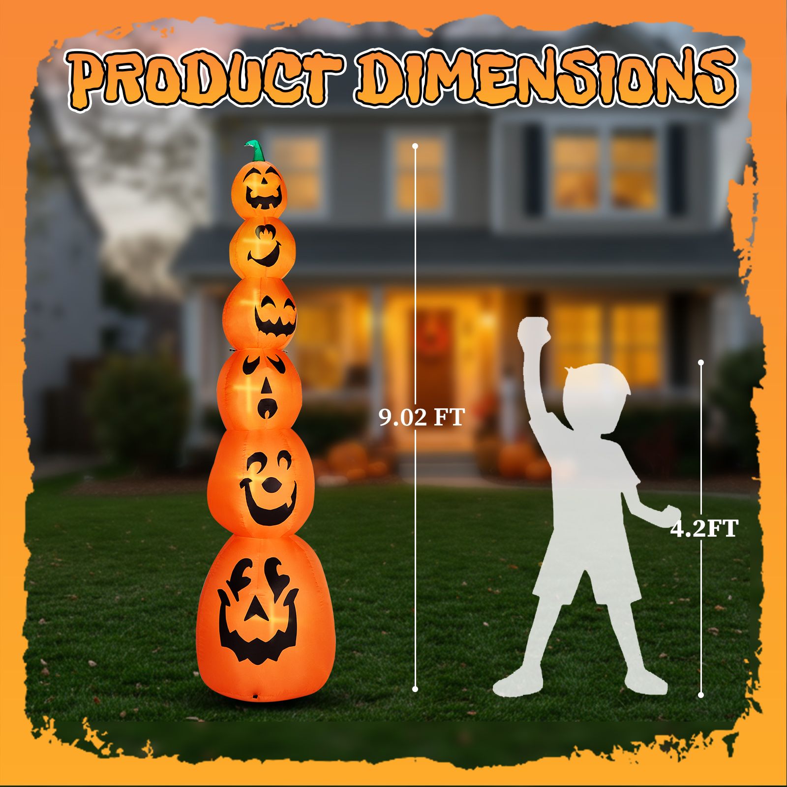 9FT Halloween Inflatable Pumpkin Stack with LED Lights - Giant Outdoor Decoration for Spooky Parties by Doba