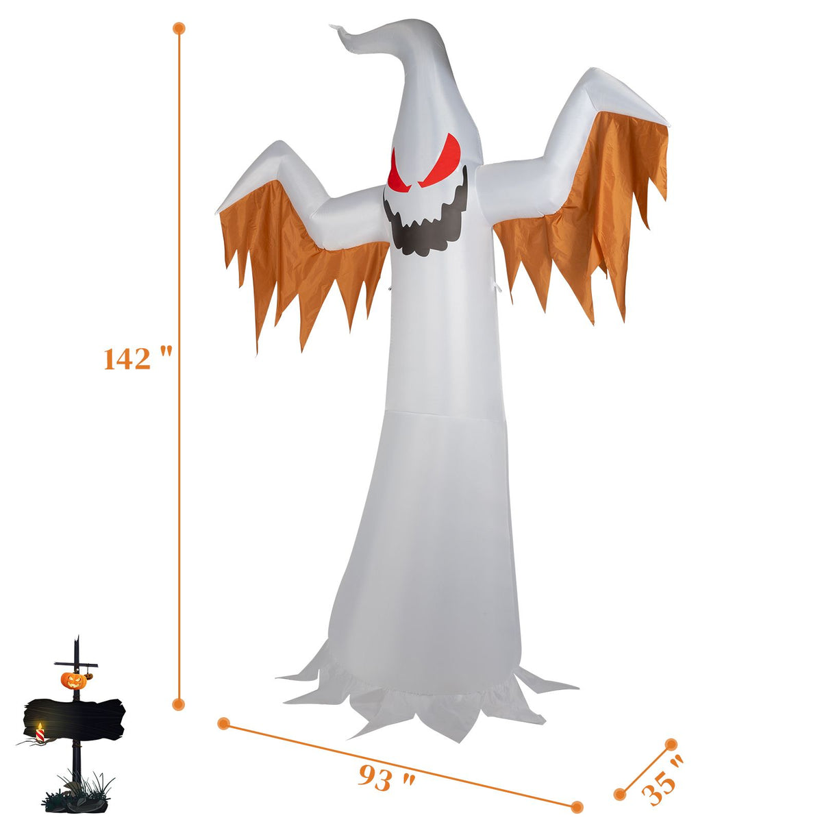 Haunting Inflatable Ghost with LED Flames & Flickering Red Eyes - 4-Piece Halloween Decor by Doba