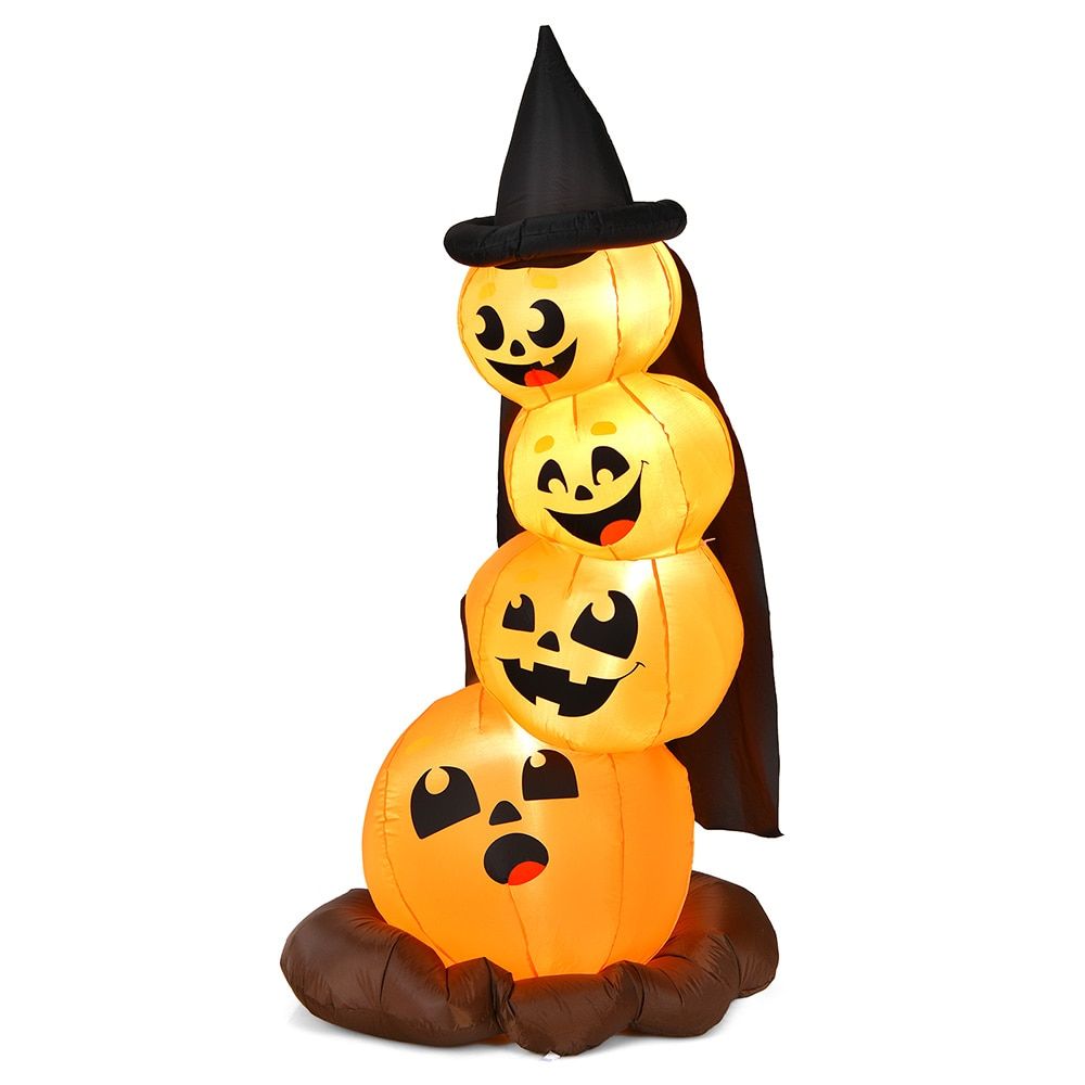 7-Foot Inflatable Halloween Pumpkin Display with Illuminated Witch's Hat by Doba
