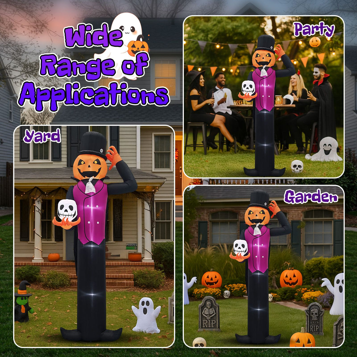 Spooktacular Giant Halloween Inflatable: Pumpkin Man with LED Skull for Festive Yard Decor by Doba