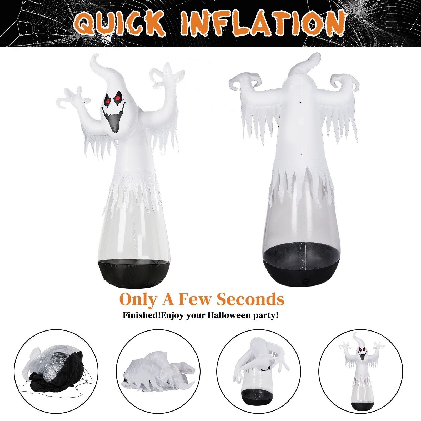 12ft Inflatable Ghost Halloween Decoration with LED Lights - White PVC Half-Body Design for Outdoor Festivities by Doba