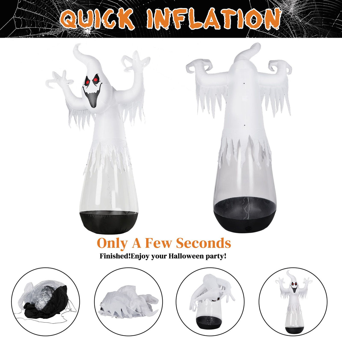 12ft Inflatable Ghost Halloween Decoration with LED Lights - White PVC Half-Body Design for Outdoor Festivities by Doba