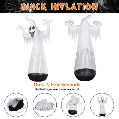12ft Inflatable Ghost Halloween Decoration with LED Lights - White PVC Half-Body Design for Outdoor Festivities by Doba