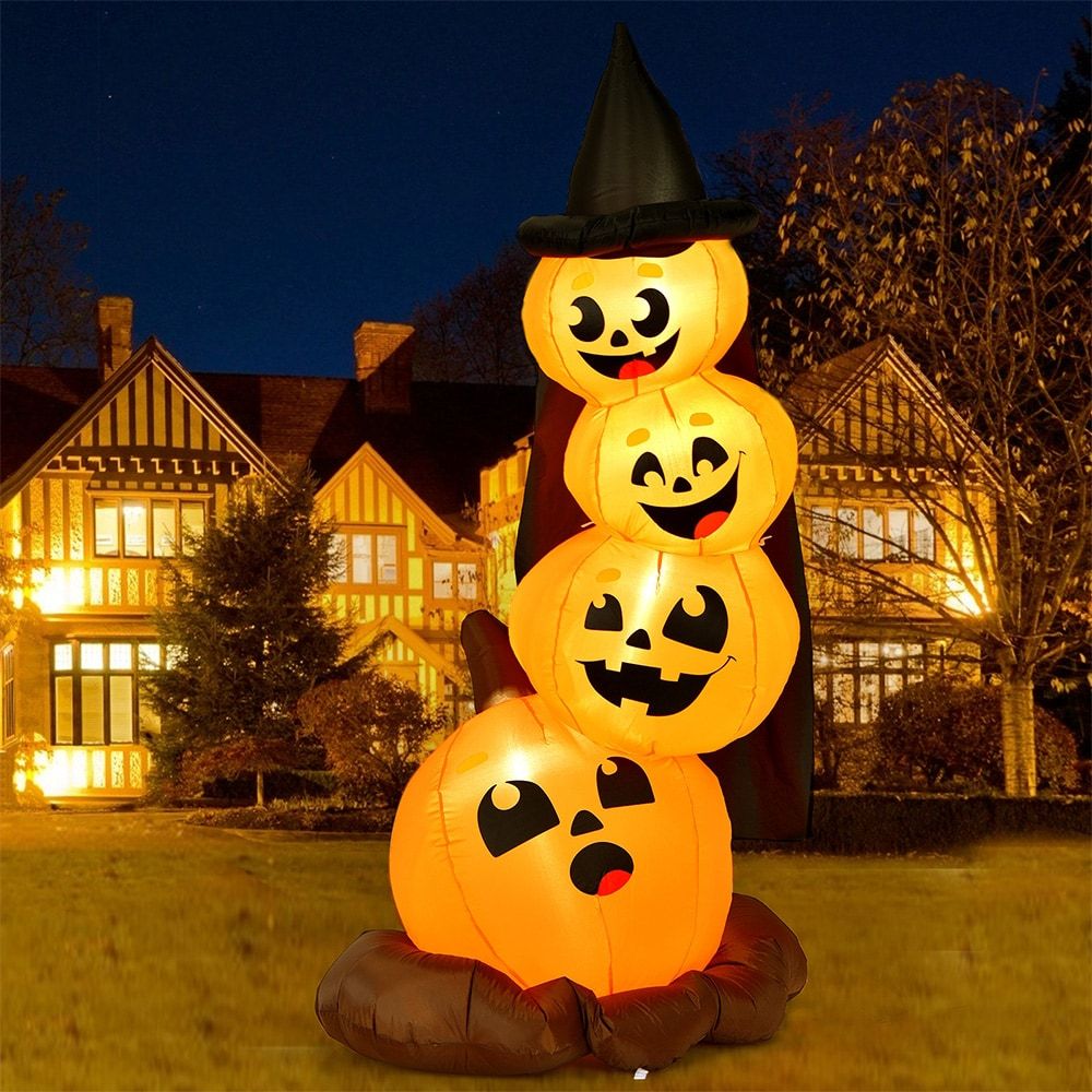 7-Foot Inflatable Halloween Pumpkin Display with Illuminated Witch's Hat by Doba