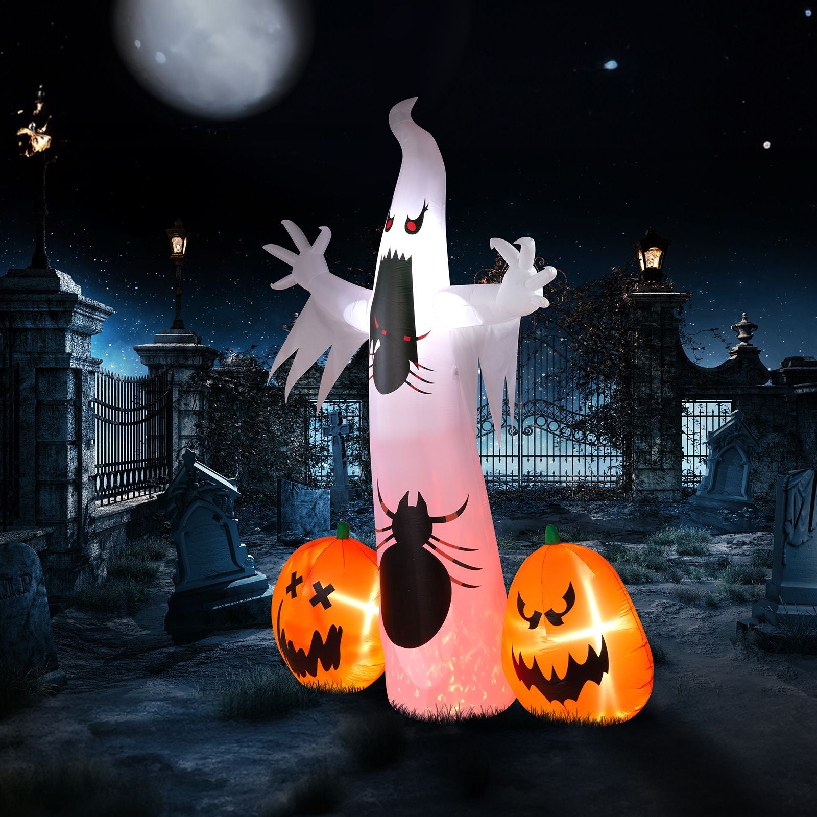 Spooky Halloween Inflatable Ghost and Spider Duo for Outdoor Decor by Doba