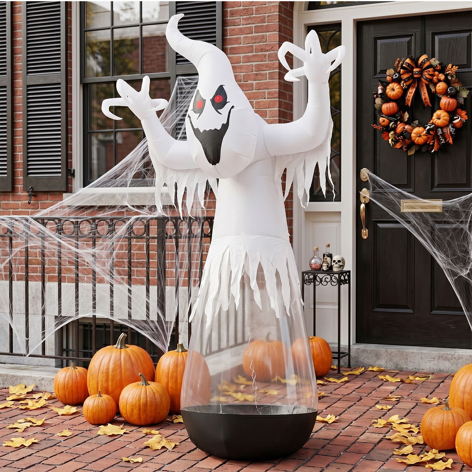 12ft Inflatable Ghost Halloween Decoration with LED Lights - White PVC Half-Body Design for Outdoor Festivities by Doba