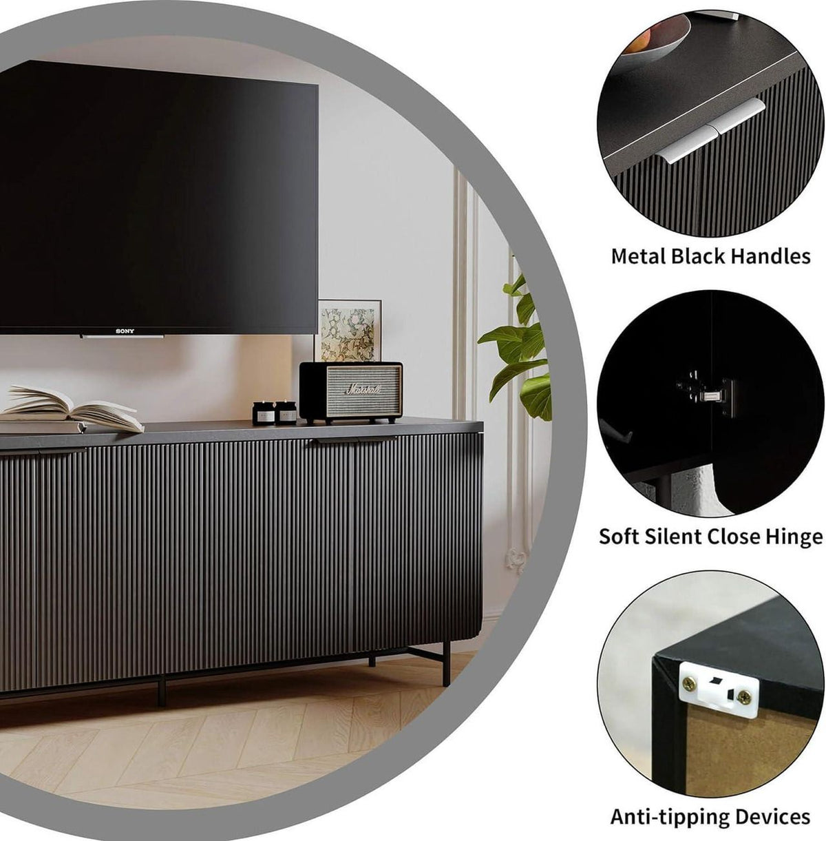 Elegant 68-Inch Oak Sideboard Buffet Cabinet with 4 Doors - Spacious Storage Solution for Your Living Room and Dining Room by Doba
