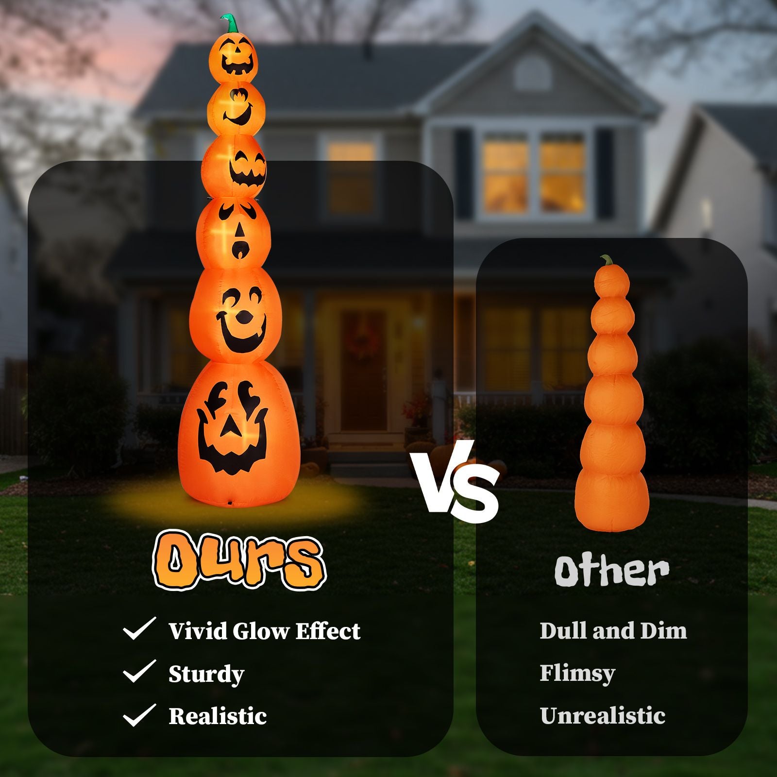 9FT Halloween Inflatable Pumpkin Stack with LED Lights - Giant Outdoor Decoration for Spooky Parties by Doba