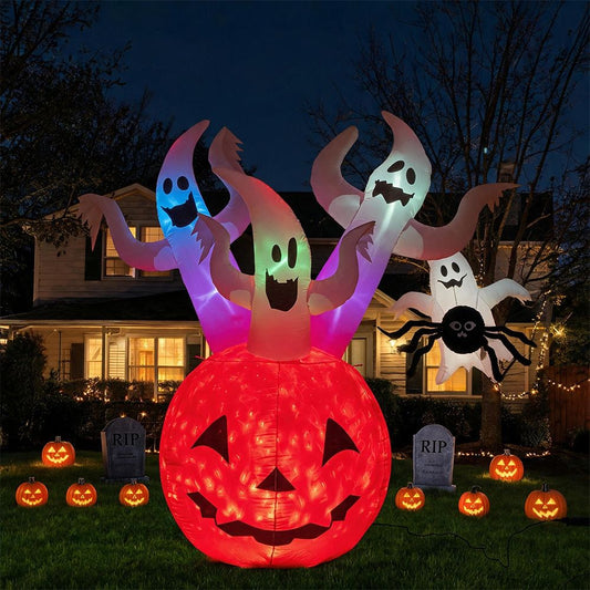 6 Foot Inflatable Ghost Pumpkin Decoration with Colorful LED Lights - Perfect for Halloween Festivities by Doba