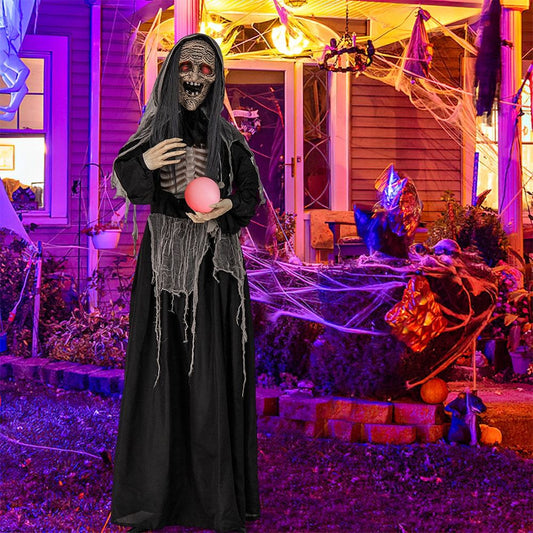 6ft Illuminated Halloween Witch Animatronic with Glowing Eyes & Enchanted Orb by Doba