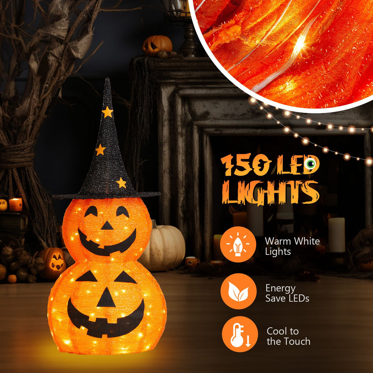 3ft Halloween Pumpkin Decorations with 150 LED Lights - Collapsible & Energy Efficient by Doba