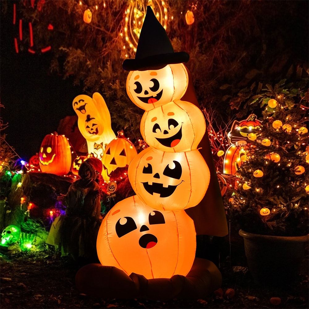 7-Foot Inflatable Halloween Pumpkin Display with Illuminated Witch's Hat by Doba