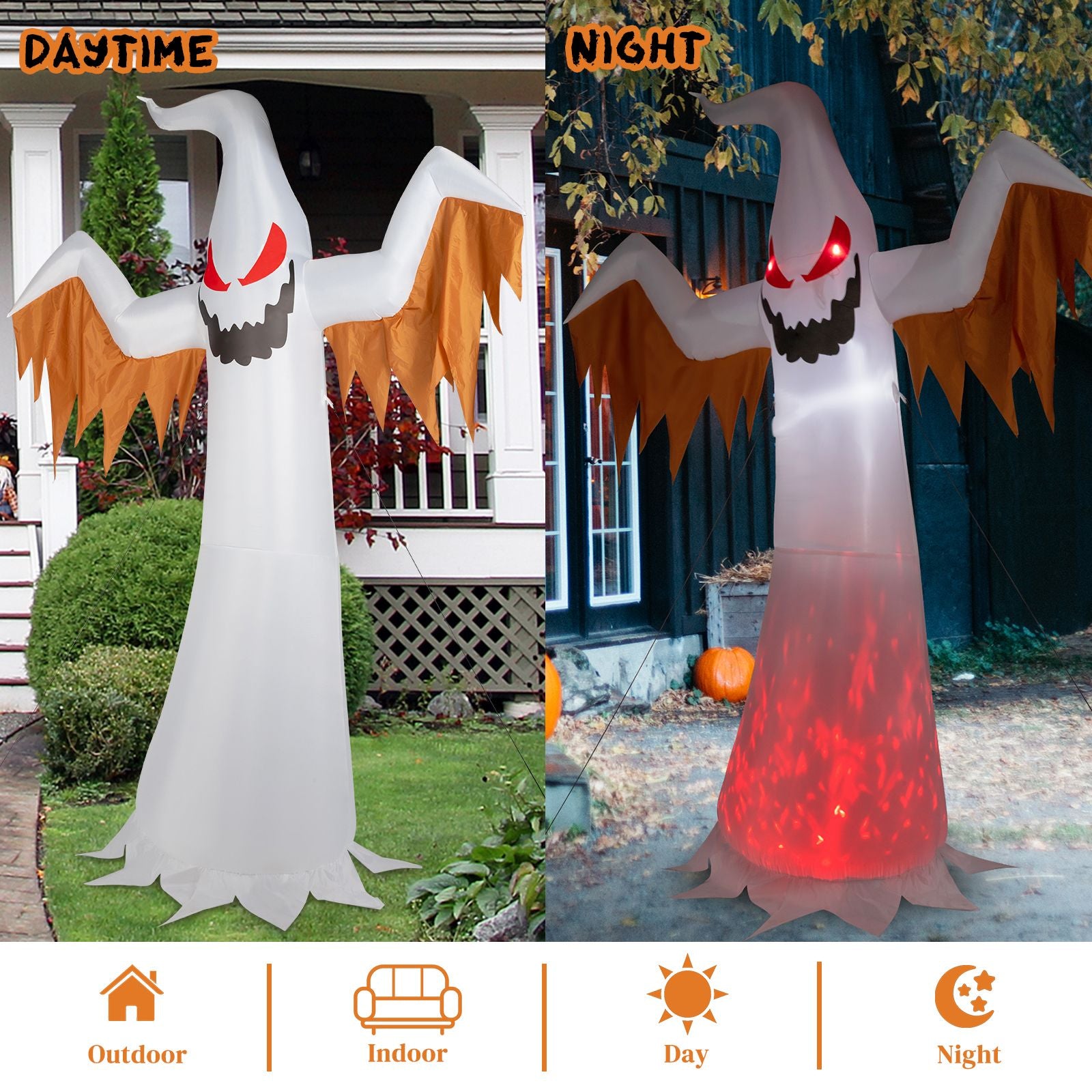 Haunting Inflatable Ghost with LED Flames & Flickering Red Eyes - 4-Piece Halloween Decor by Doba