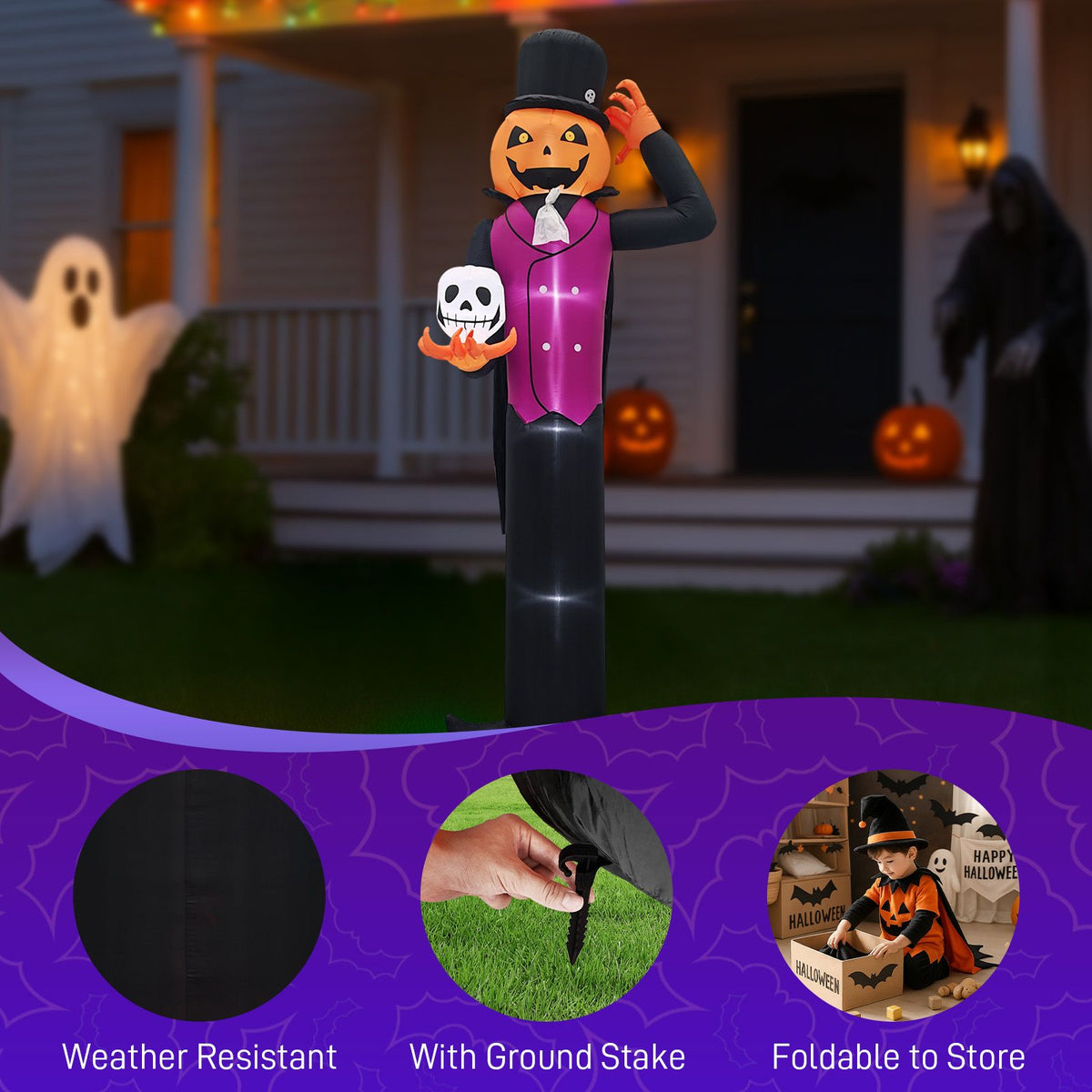 Spooktacular Giant Halloween Inflatable: Pumpkin Man with LED Skull for Festive Yard Decor by Doba