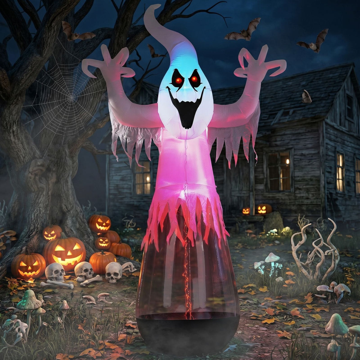 12ft Inflatable Ghost Halloween Decoration with LED Lights - White PVC Half-Body Design for Outdoor Festivities by Doba