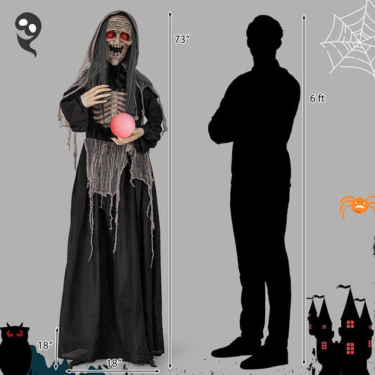 6ft Illuminated Halloween Witch Animatronic with Glowing Eyes & Enchanted Orb by Doba