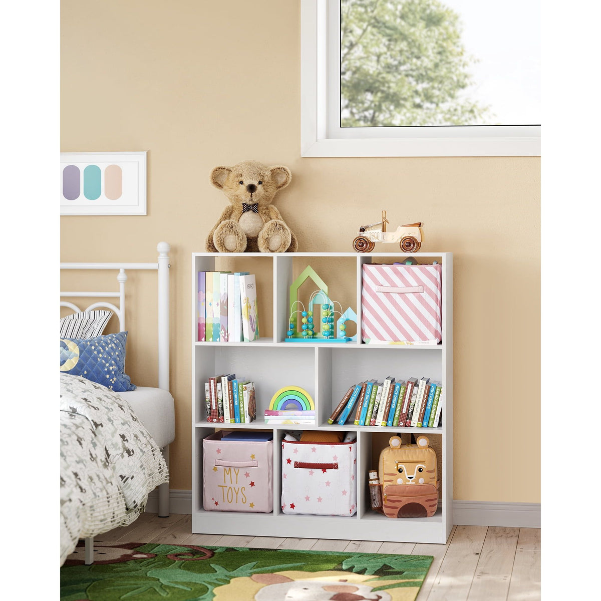 Stylish 8-Cube Storage Organizer - Versatile White Bookcase for Living Room & Home Office by Doba