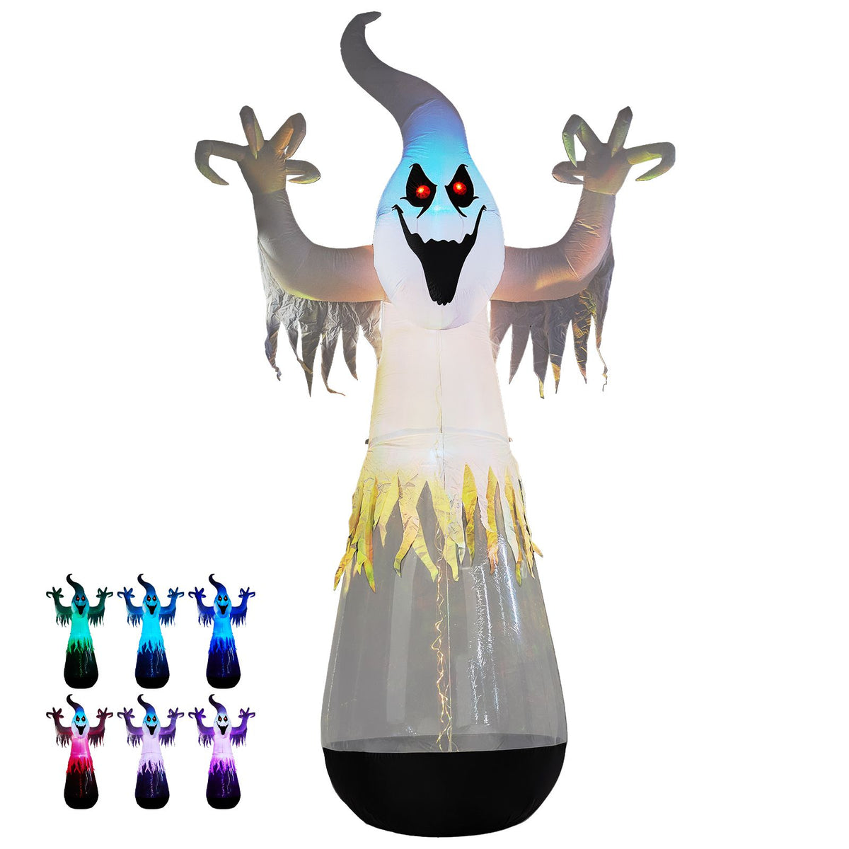12ft Inflatable Ghost Halloween Decoration with LED Lights - White PVC Half-Body Design for Outdoor Festivities by Doba
