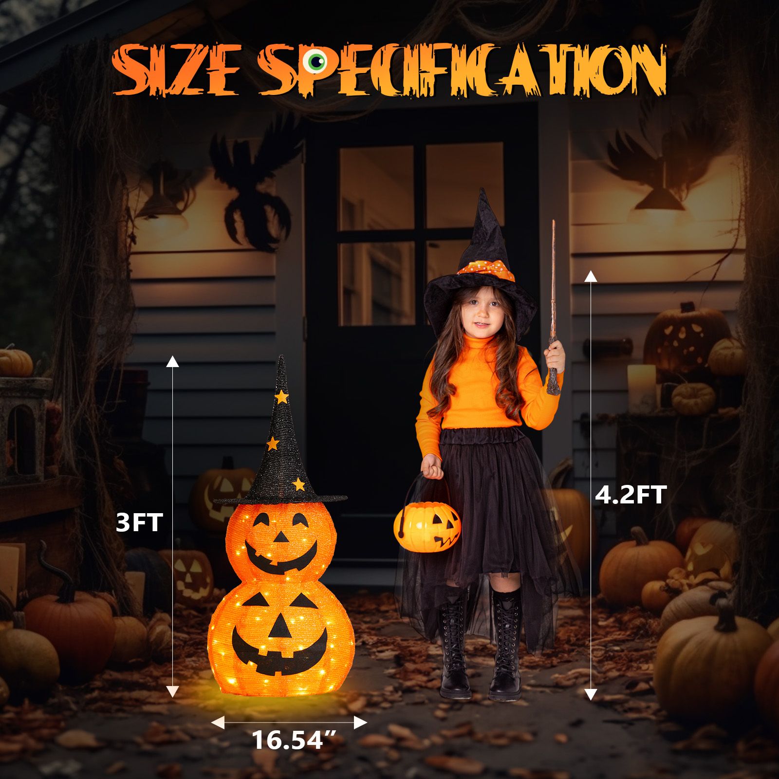 3ft Halloween Pumpkin Decorations with 150 LED Lights - Collapsible & Energy Efficient by Doba