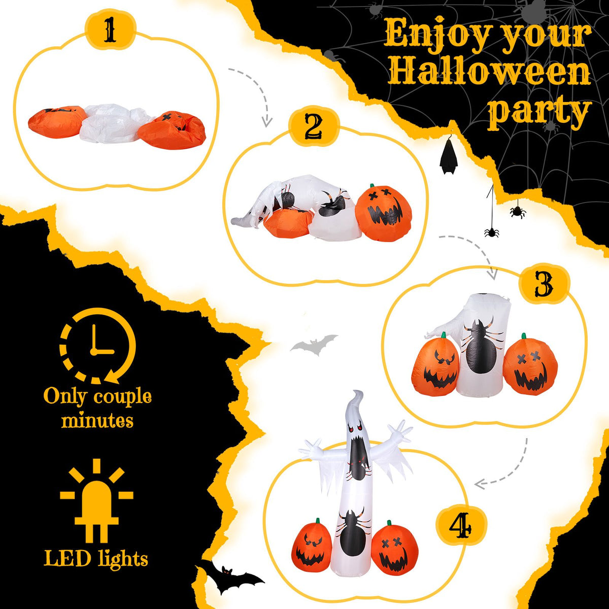 Spooky Halloween Inflatable Ghost and Spider Duo for Outdoor Decor by Doba