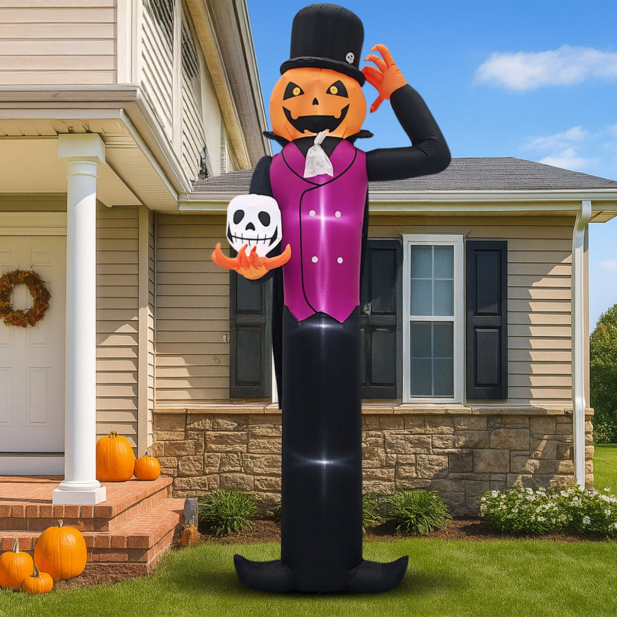 Spooktacular Giant Halloween Inflatable: Pumpkin Man with LED Skull for Festive Yard Decor by Doba