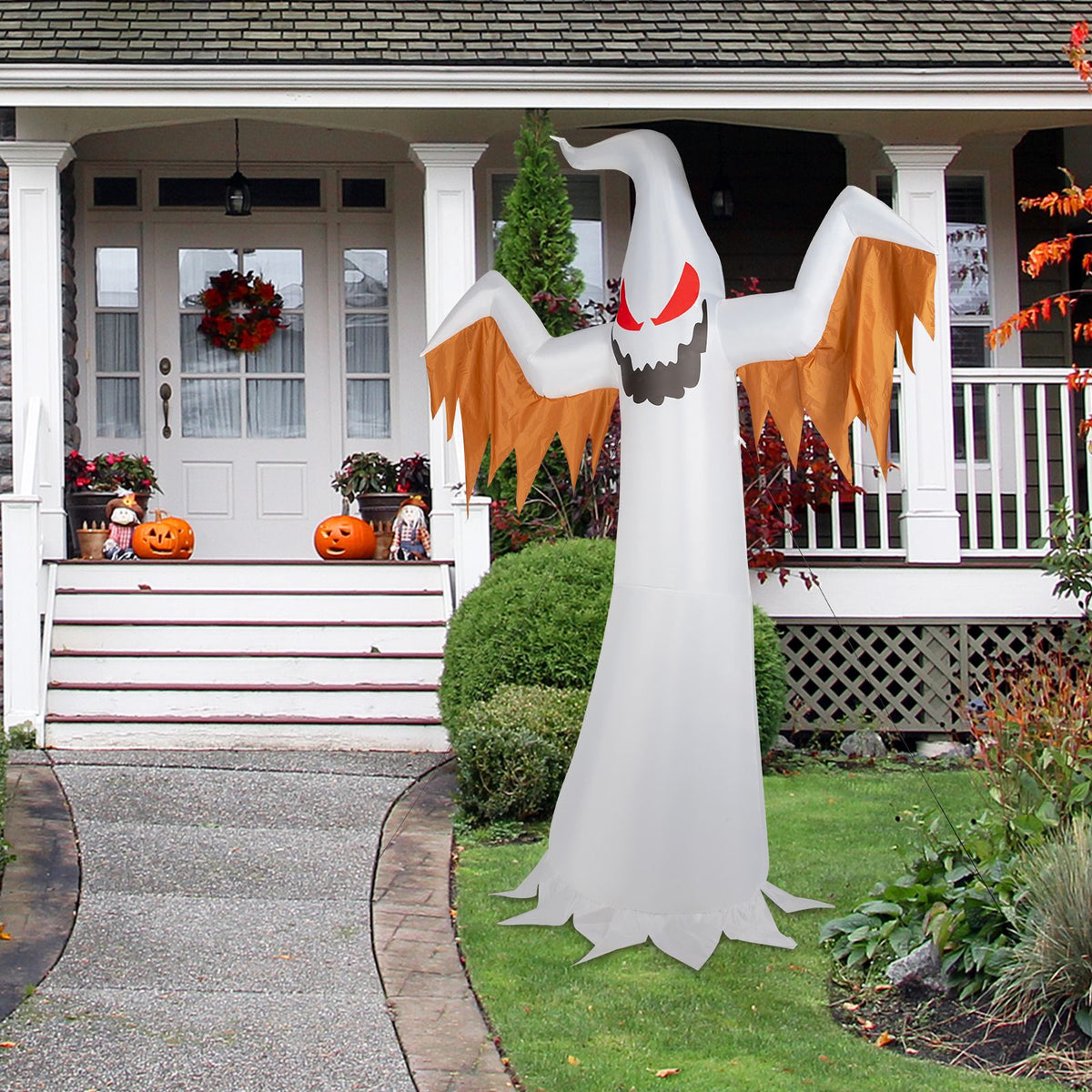 Haunting Inflatable Ghost with LED Flames & Flickering Red Eyes - 4-Piece Halloween Decor by Doba