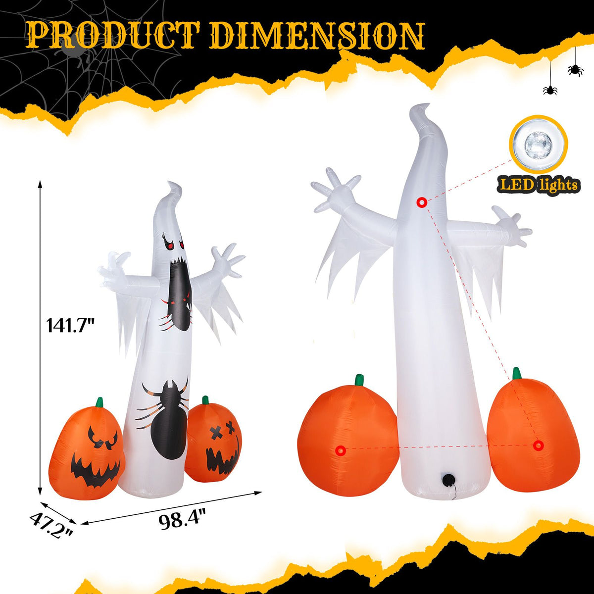 Spooky Halloween Inflatable Ghost and Spider Duo for Outdoor Decor by Doba