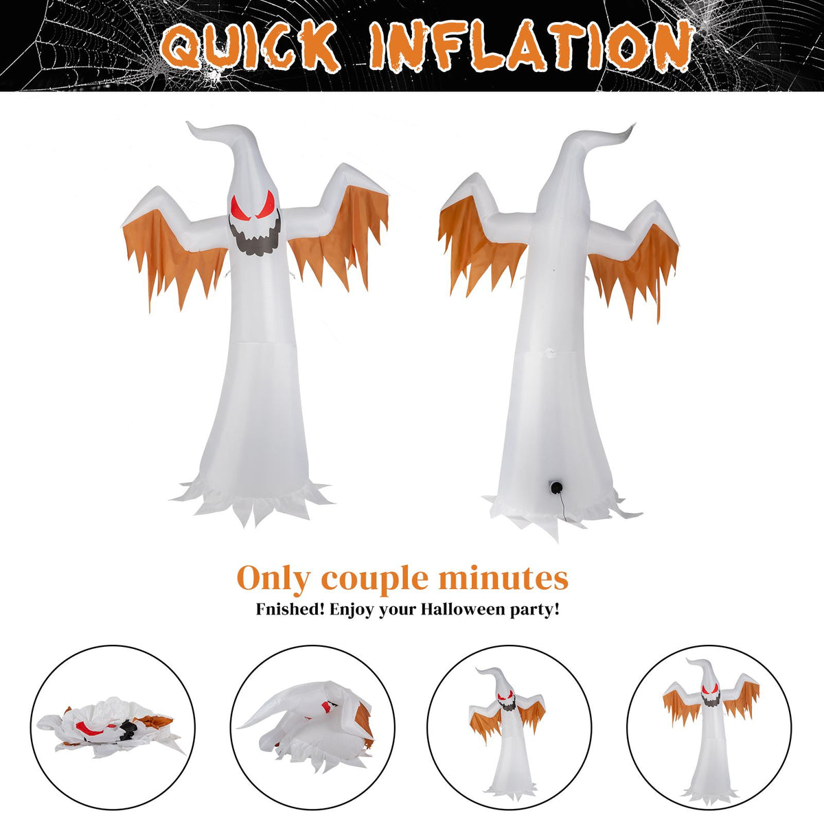 Haunting Inflatable Ghost with LED Flames & Flickering Red Eyes - 4-Piece Halloween Decor by Doba