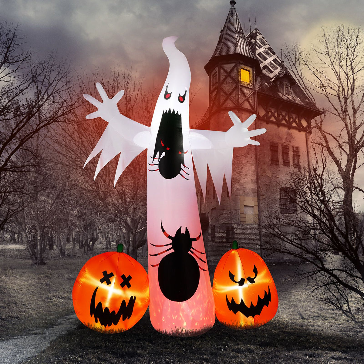 Spooky Halloween Inflatable Ghost and Spider Duo for Outdoor Decor by Doba