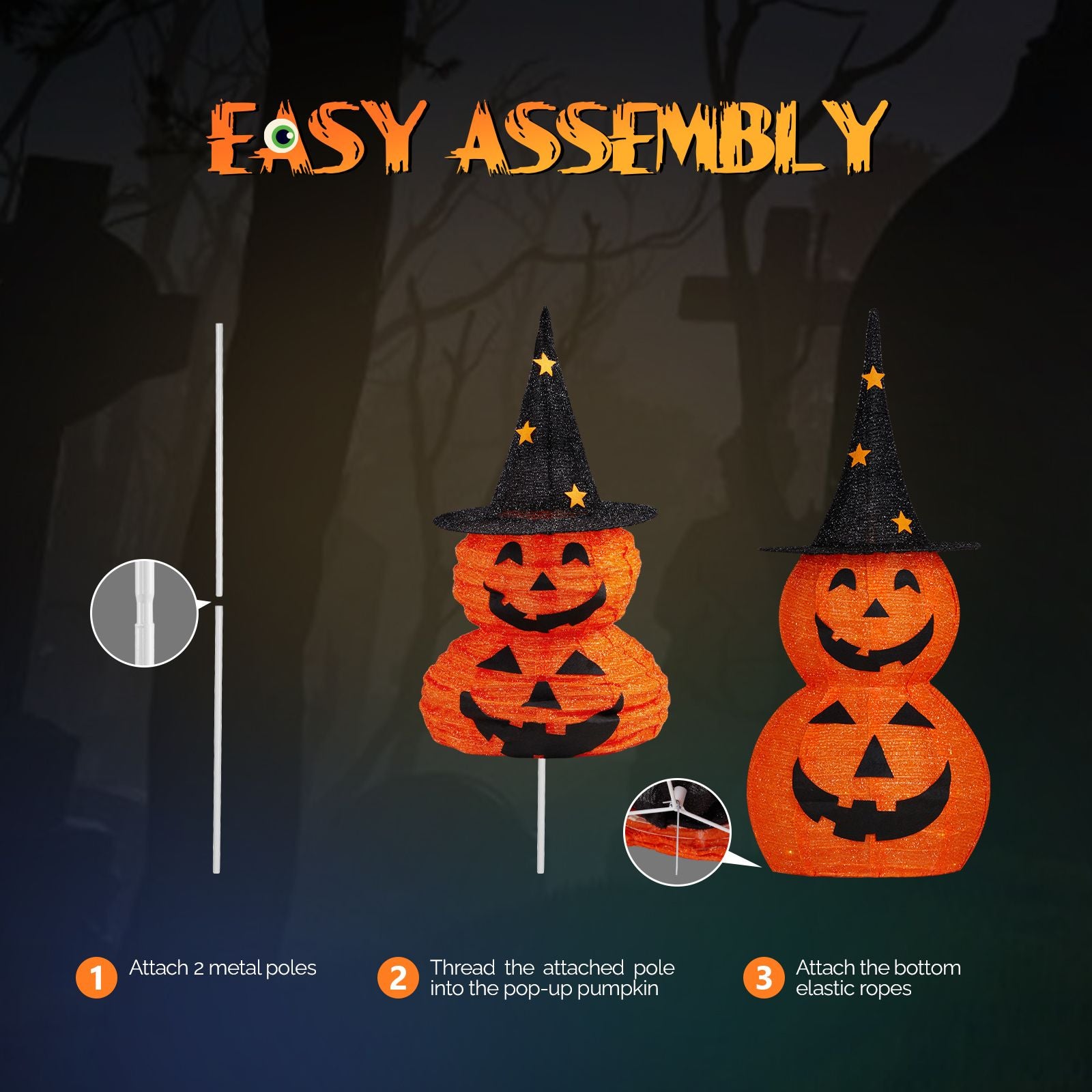 3ft Halloween Pumpkin Decorations with 150 LED Lights - Collapsible & Energy Efficient by Doba
