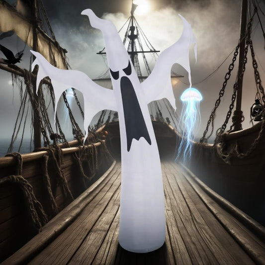 Light-Up White Ghost Halloween Inflatable - Spooky Yard Decor with LED Lights & Fan for Outdoor & Indoor Fun by Doba