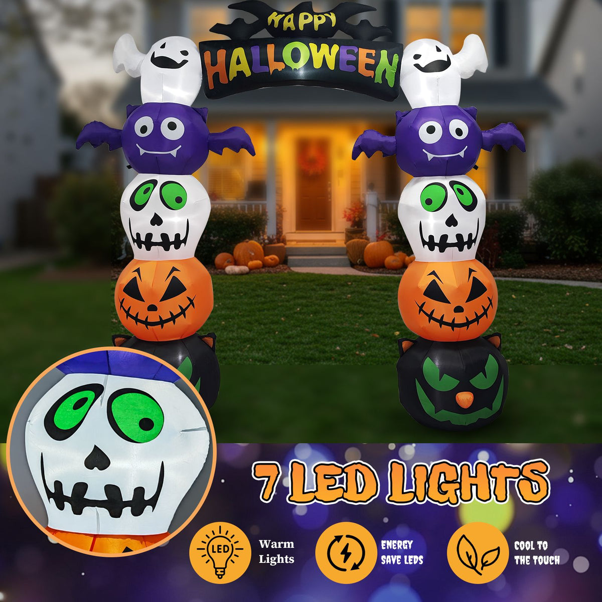 Giant LED Pumpkin Archway - Halloween Inflatables for Outdoor Cheers by Doba