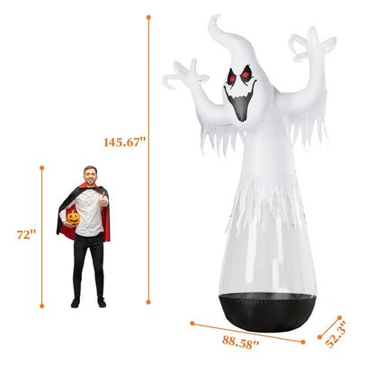 12ft Inflatable Ghost Halloween Decoration with LED Lights - White PVC Half-Body Design for Outdoor Festivities by Doba