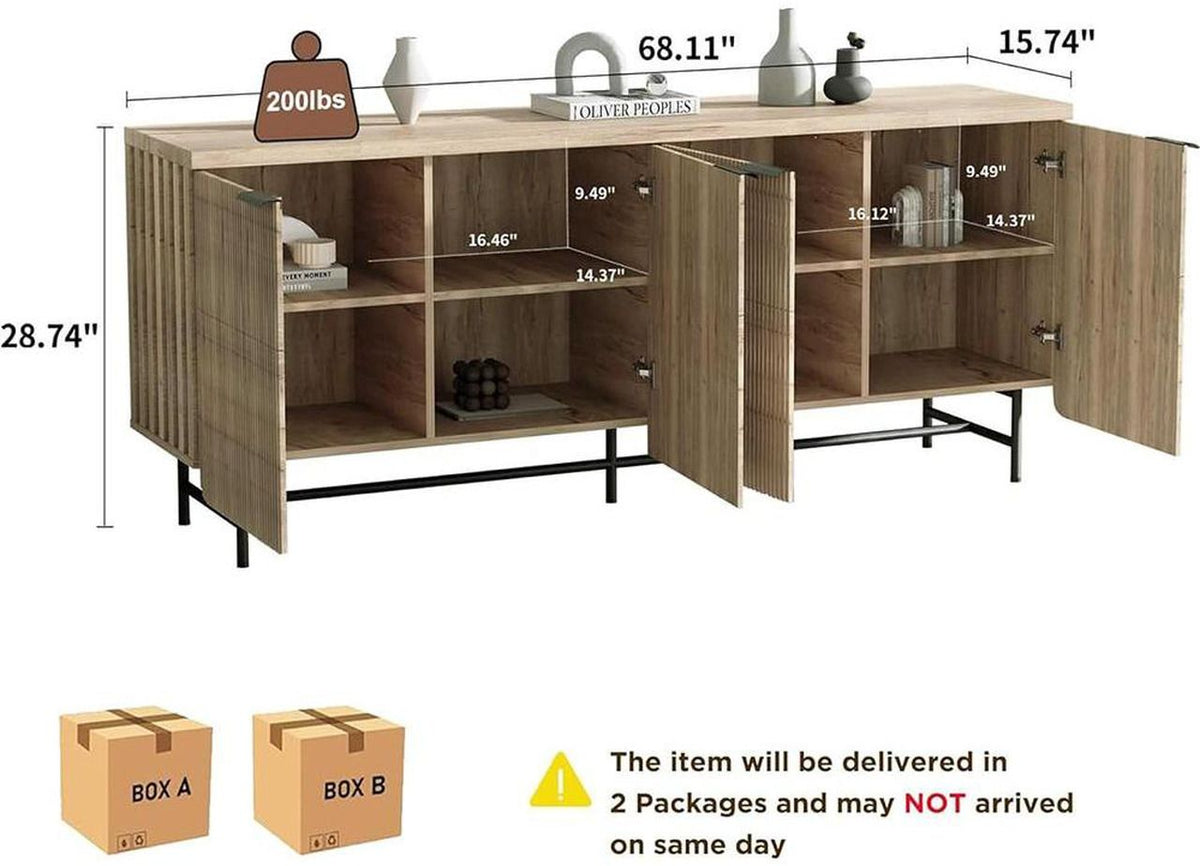 Elegant 68-Inch Oak Sideboard Buffet Cabinet with 4 Doors - Spacious Storage Solution for Your Living Room and Dining Room by Doba