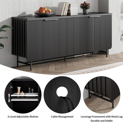 Elegant 68-Inch Oak Sideboard Buffet Cabinet with 4 Doors - Spacious Storage Solution for Your Living Room and Dining Room by Doba