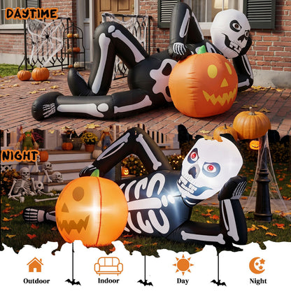 7 ft inflatable lying Halloween skeleton with LED lights by Doba, view 7
