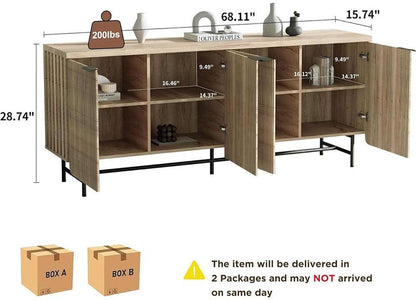 Elegant 68-Inch Oak Sideboard Buffet Cabinet with 4 Doors - Spacious Storage Solution for Your Living Room and Dining Room by Doba