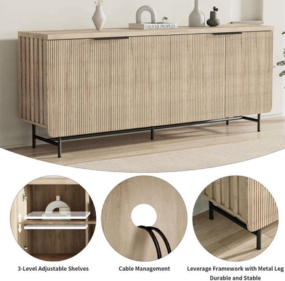 Elegant 68-Inch Oak Sideboard Buffet Cabinet with 4 Doors - Spacious Storage Solution for Your Living Room and Dining Room by Doba