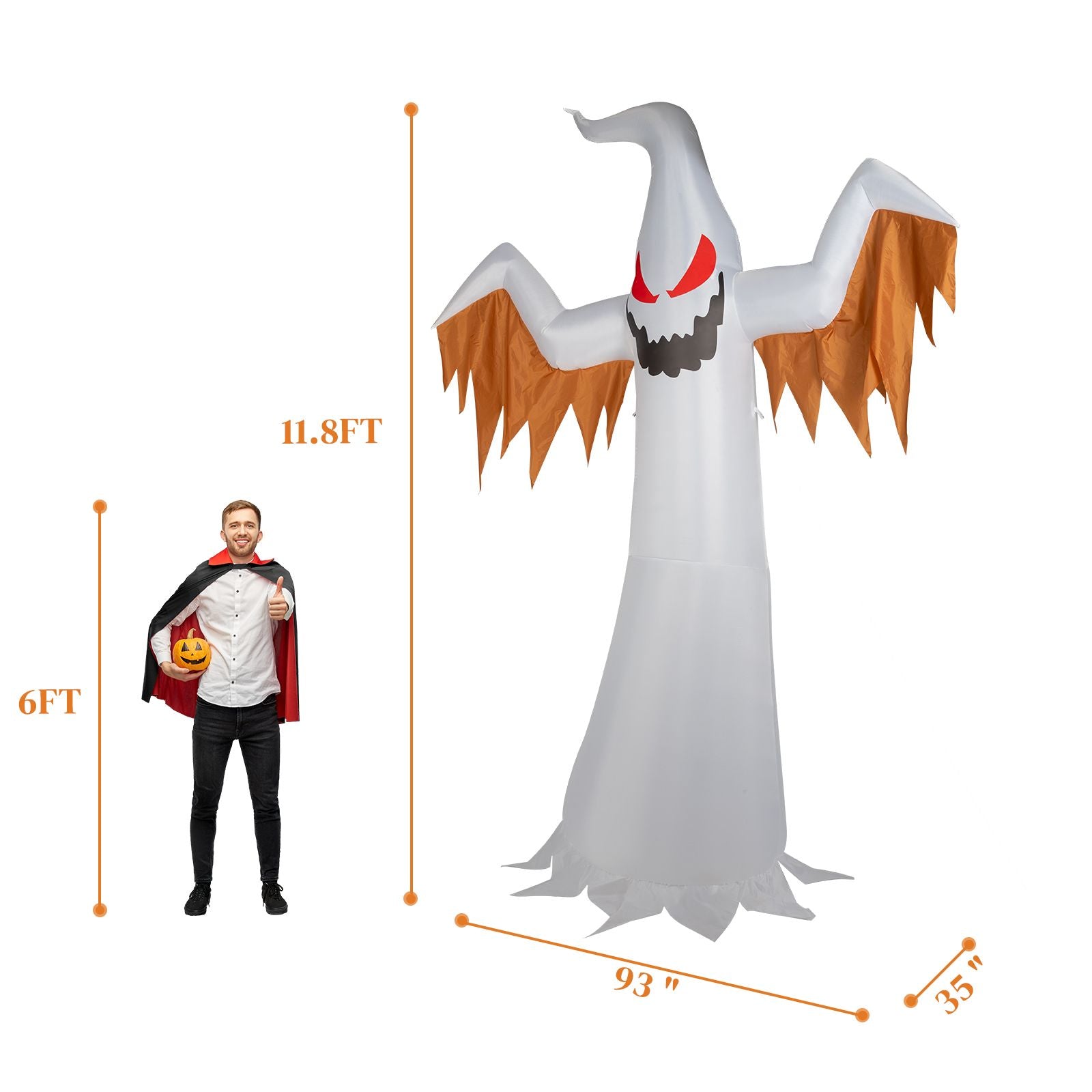 Haunting Inflatable Ghost with LED Flames & Flickering Red Eyes - 4-Piece Halloween Decor by Doba
