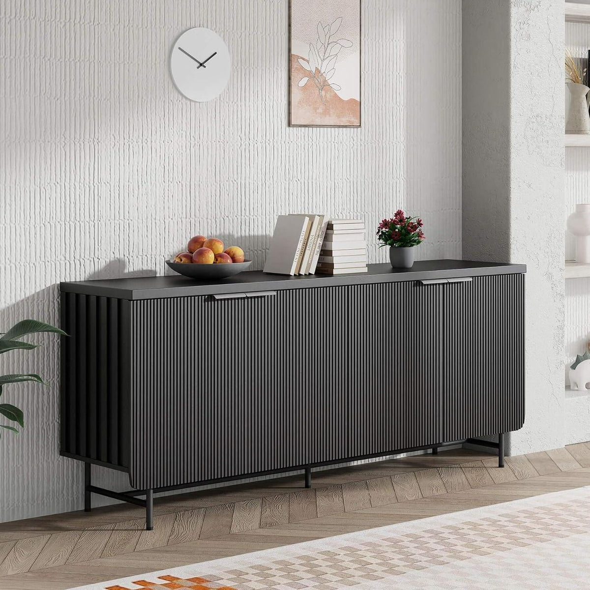 Elegant 68-Inch Oak Sideboard Buffet Cabinet with 4 Doors - Spacious Storage Solution for Your Living Room and Dining Room by Doba