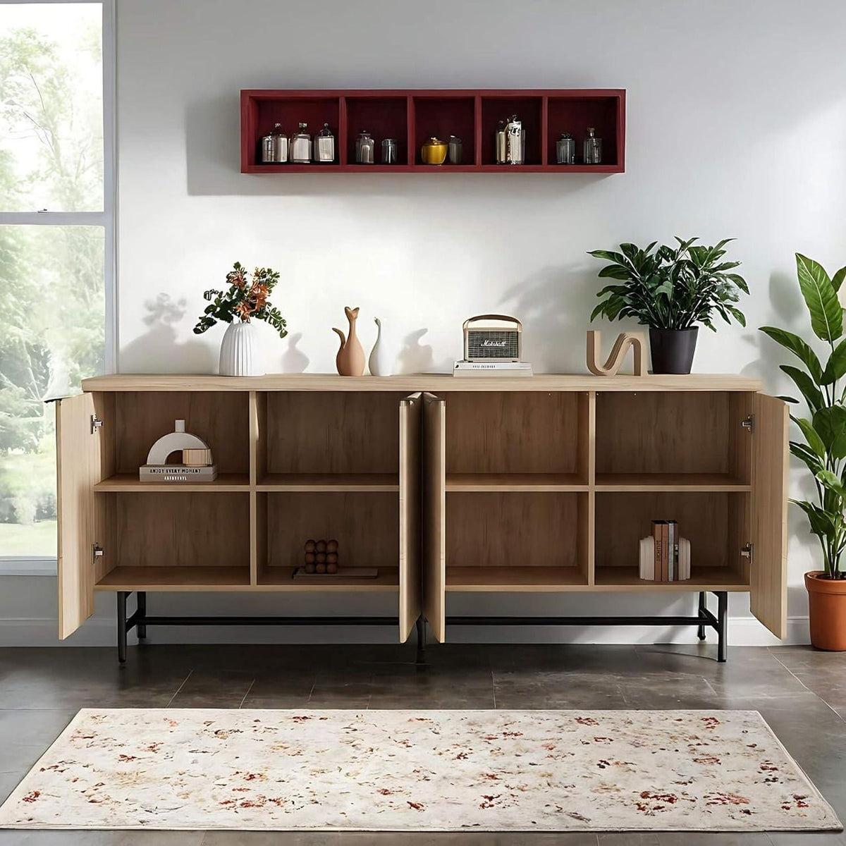 Elegant 68-Inch Oak Sideboard Buffet Cabinet with 4 Doors - Spacious Storage Solution for Your Living Room and Dining Room by Doba